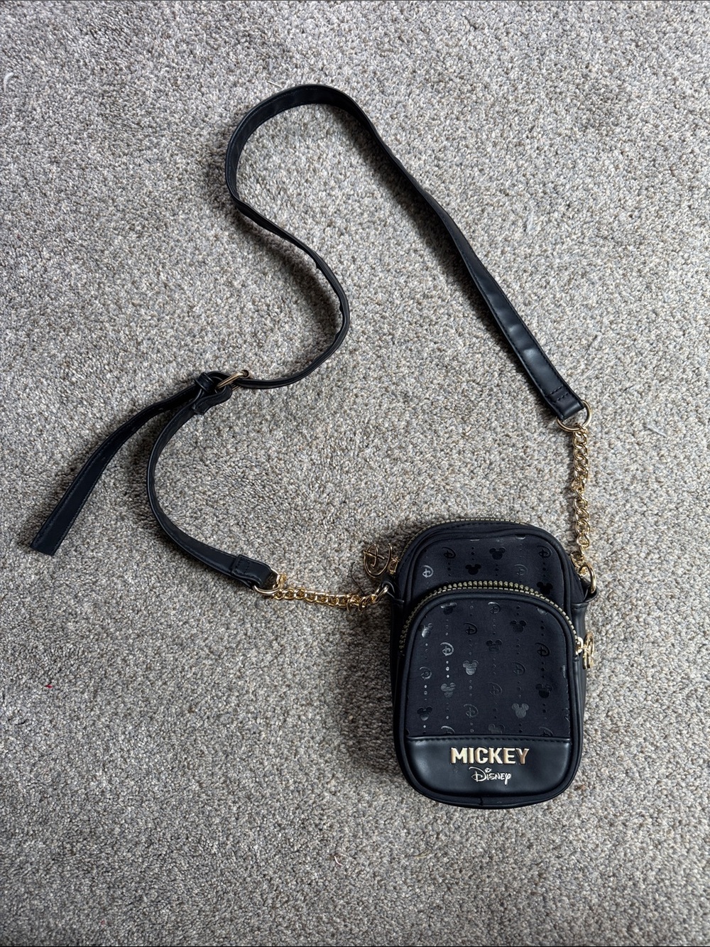 Disney Black Mickey Crossbody Phone Pouch with Gold Accents